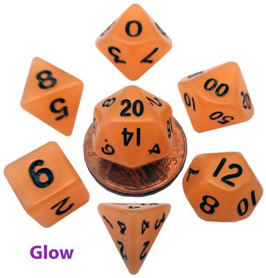 10mm Mini Dice Acrylic Polyhedral Set - Glow Orange w/ Black Number