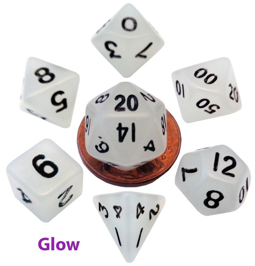 10mm Mini Dice Acrylic Polyhedral Set - Glow Clear