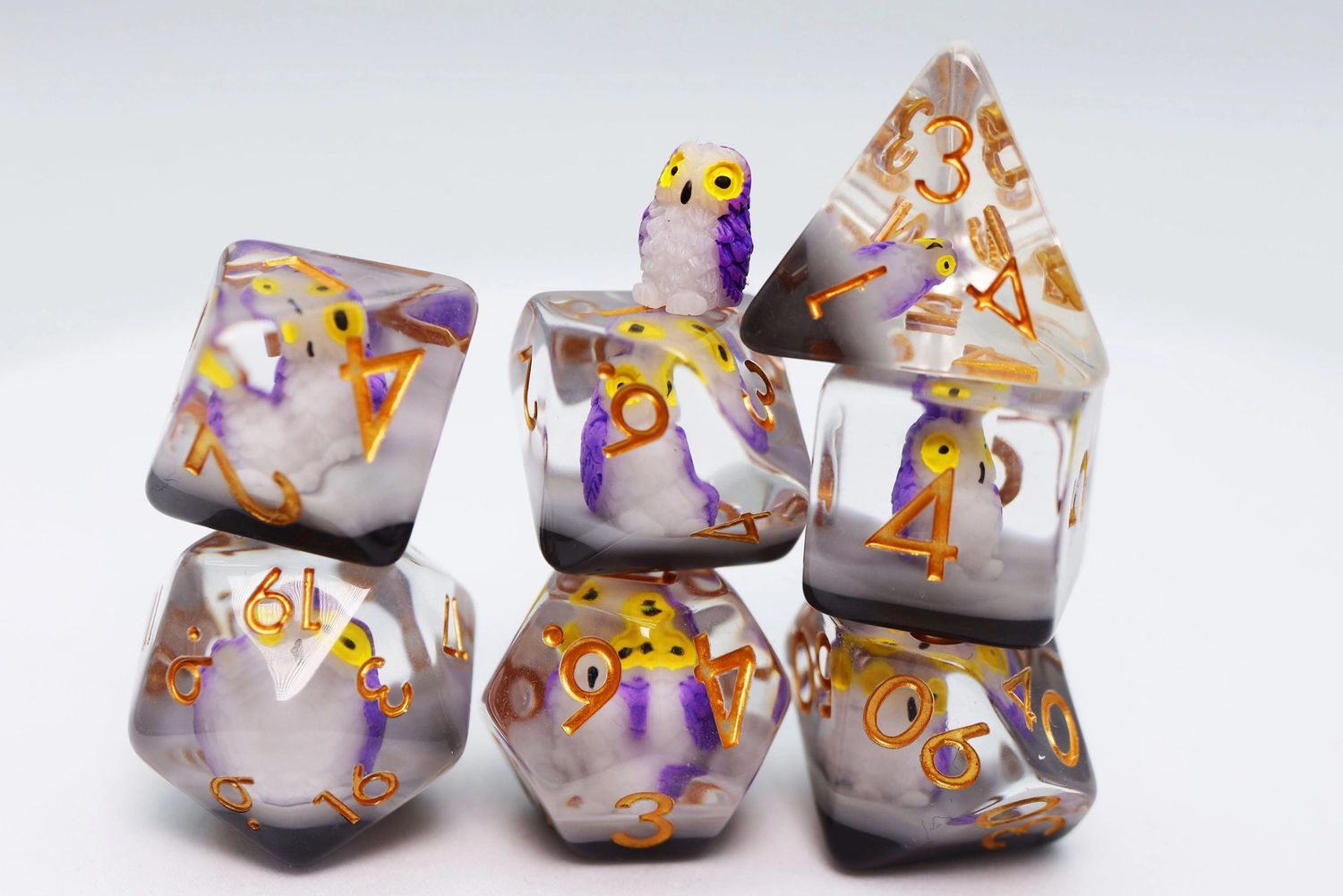 RPG Dice Set (7): Purple Owl RPG Dice Set