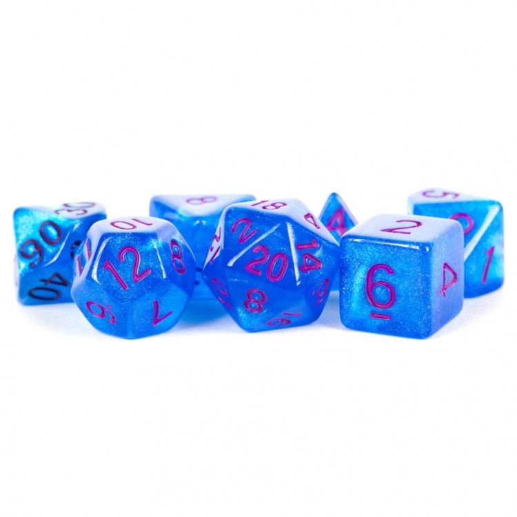 RPG Dice Set (7): Stardust - Blue w/ Purple Numbers