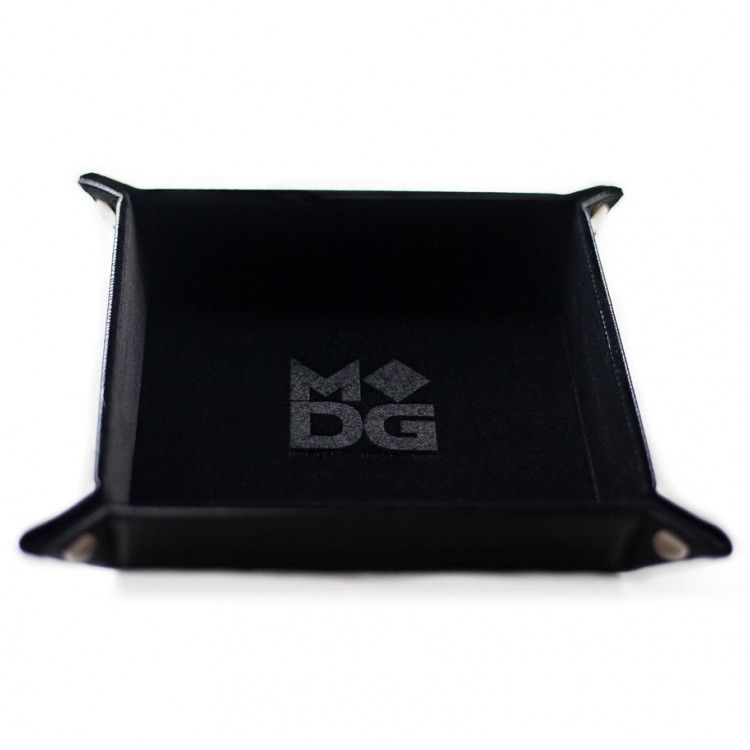 Velvet Folding Dice Tray with Leather Backing: Black