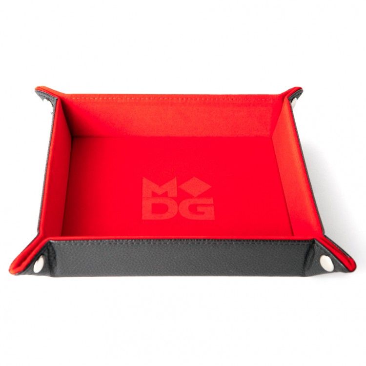 Velvet Folding Dice Tray with Leather Backing: Red