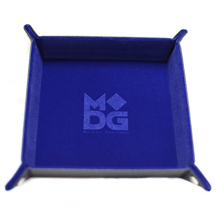 Velvet Folding Dice Tray with Leather Backing: Blue