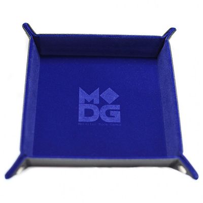 Velvet Folding Dice Tray with Leather Backing: Blue