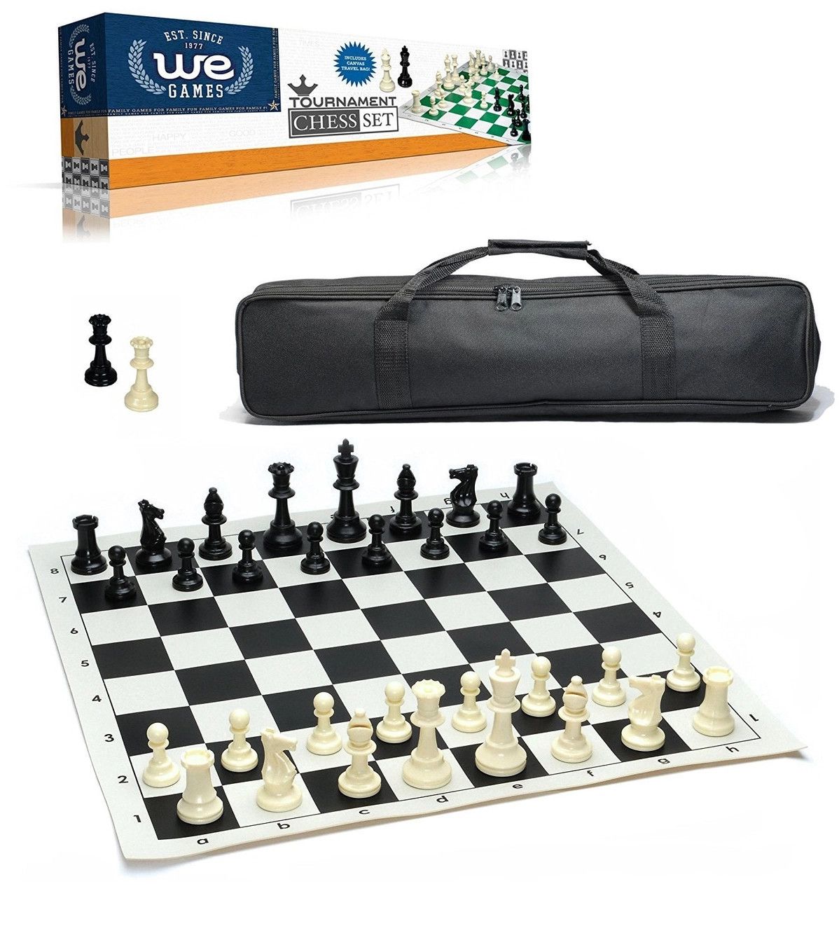 Tournament Chess Set‚ Plastic Pieces with Black Chess Board