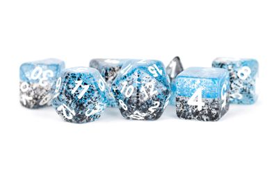 RPG Dice Set (7): Particle Blue And Black 16mm Resin Poly Dice Set