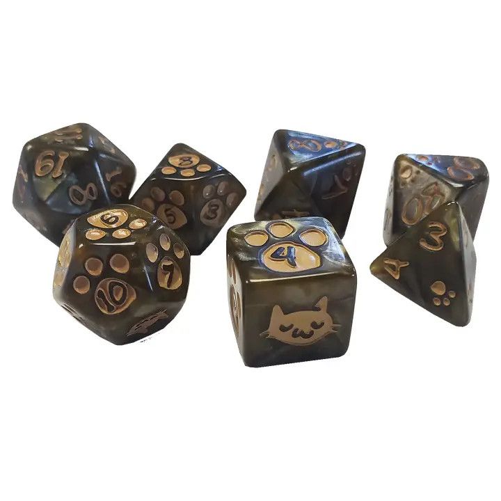 Kitten Polyhedral Dice Set Brown