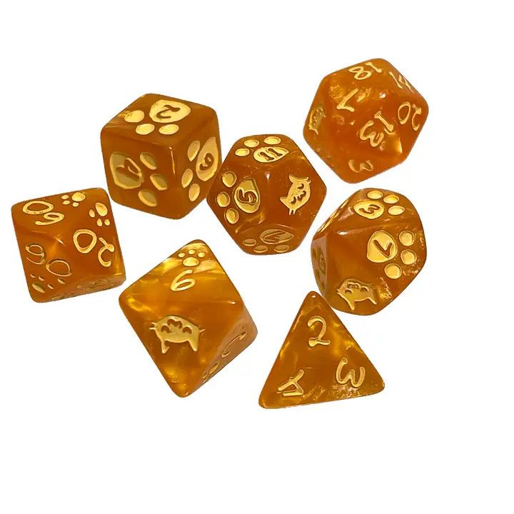 Kitten Polyhedral Dice Set Orange