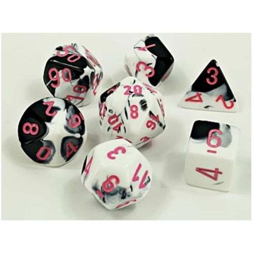 RPG Dice Set (7): Gemini Black and Pink with White