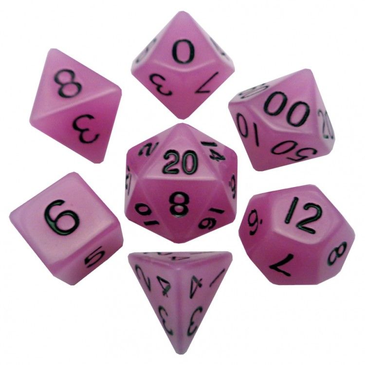 RPG Dice Set (7): Glow in the Dark Purple 16mm Polyhedral Dice Set