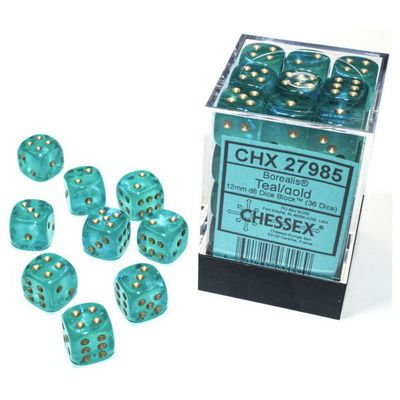 D6 (36): 12mm Borealis Luminary Teal with Gold