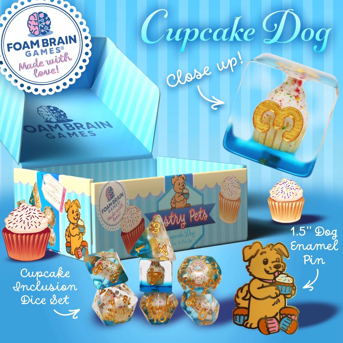 RPG Dice Set (7): Pastry Pets: Cupcake Dog - Pin &amp; Rpg Dice Set