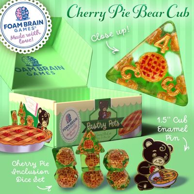 RPG Dice Set (7): Pastry Pets: Cherry Pie Bear Cub - Pin &amp; Rpg Dice Set