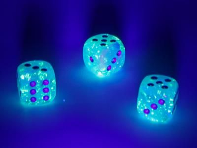 D6 (36): Luminary™ 12mm d6 Sky/silver Dice Block