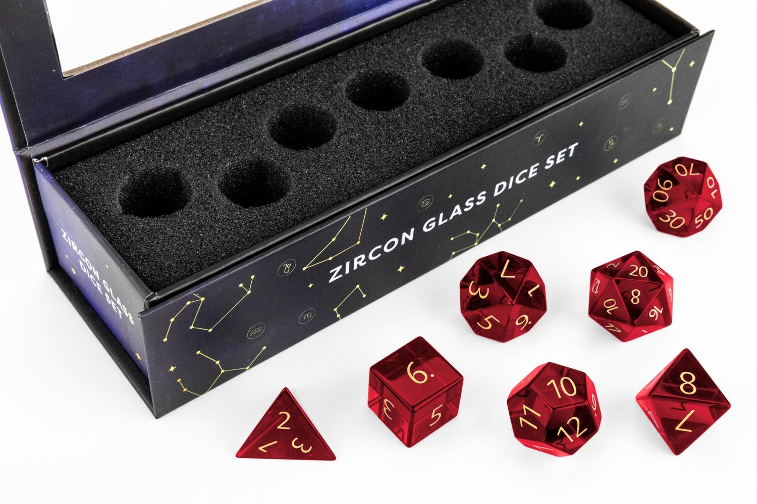 RPG Dice Set (7): Zircon Glass Birthstone Dice - July: Ruby