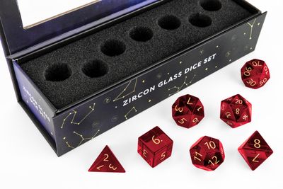 RPG Dice Set (7): Zircon Glass Birthstone Dice - July: Ruby