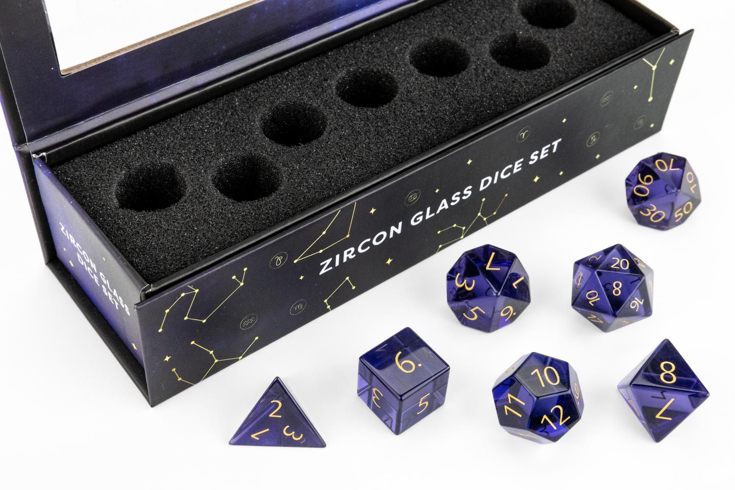 RPG Dice Set (7): Zircon Glass Birthstone Dice - June: Alexandrite