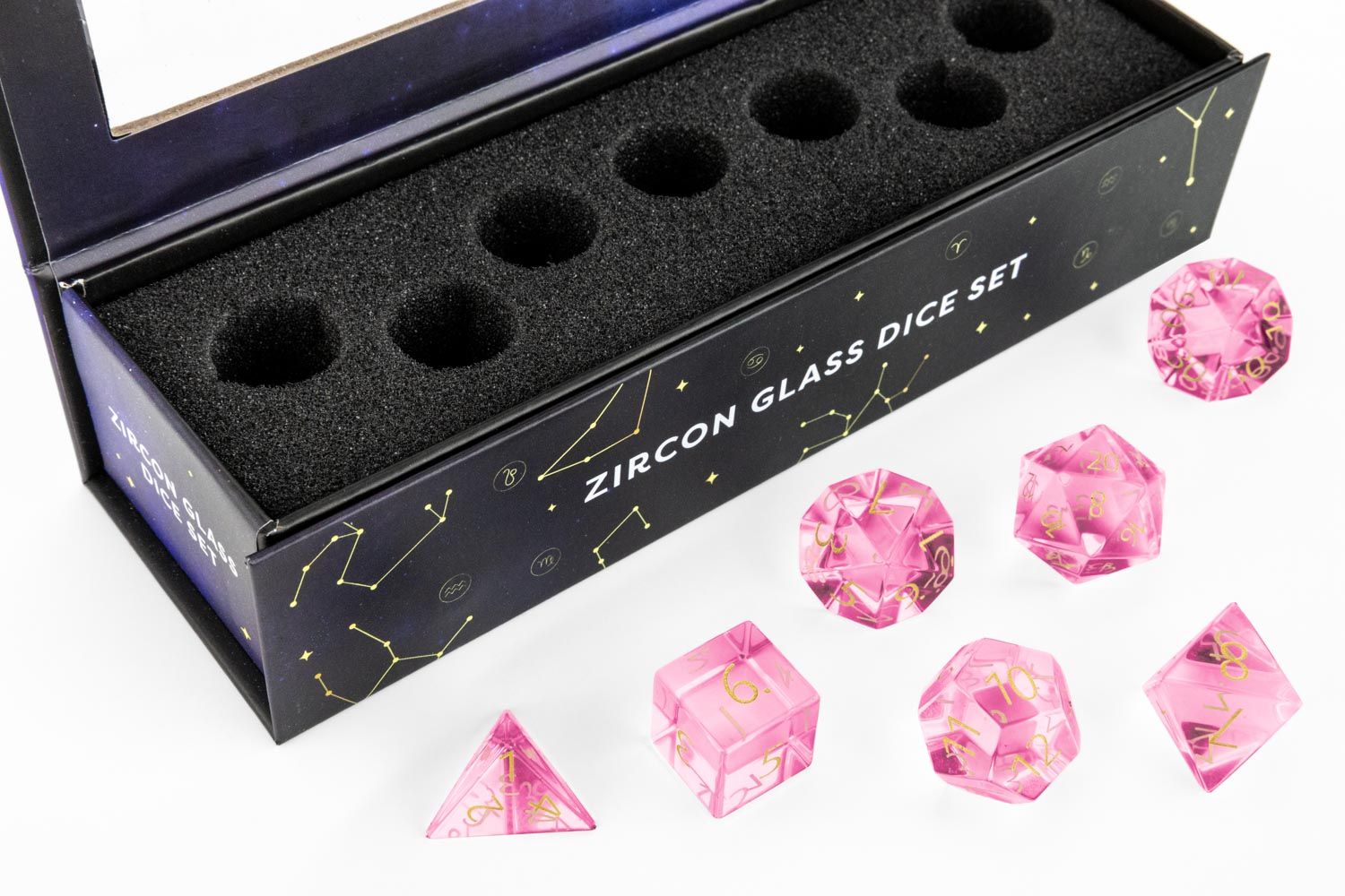 RPG Dice Set (7): Zircon Glass Birthstone Dice - October: Tormaline