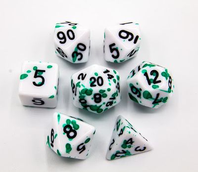 RPG DIce Set (7): Green Set of 7 Speckled Polyhedral Dice with Black Numbers
