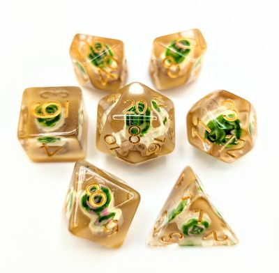 RPG Dice Set (7): Succulent Set of 7 Filled Polyhedral Dice with Gold Numbers