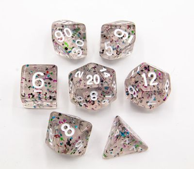 RPG Dice Set (7): Rainbow Set of 7 Glitter Polyhedral Dice with White Numbers