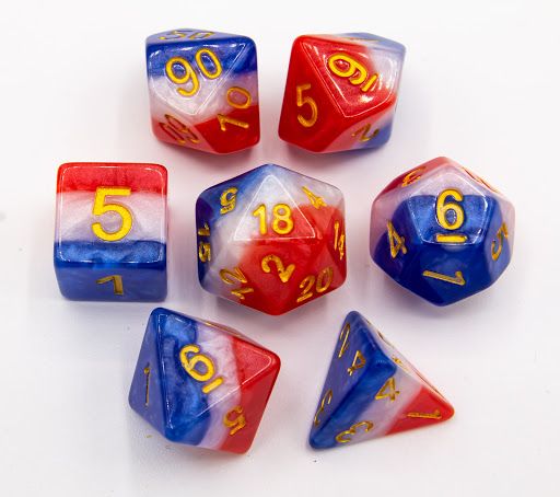 RPG Dice Set (7): Merica Set of 7 Multi-Layer Polyhedral Dice with Gold Numbers