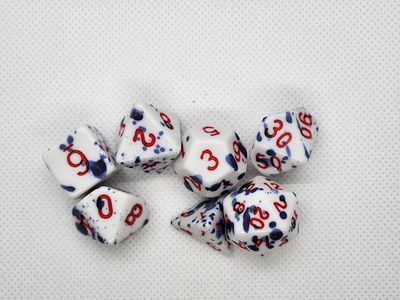RPG Dice Set (7): Blue Set of 7 Polyhedral Dice with Red Numbers