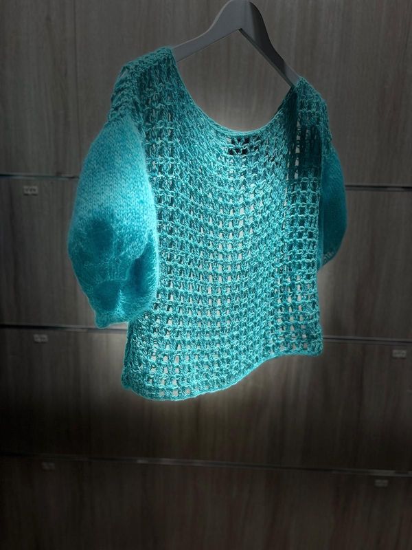 PULLOVER CUELLO BARCO CROCHET MANGAS PUNTO