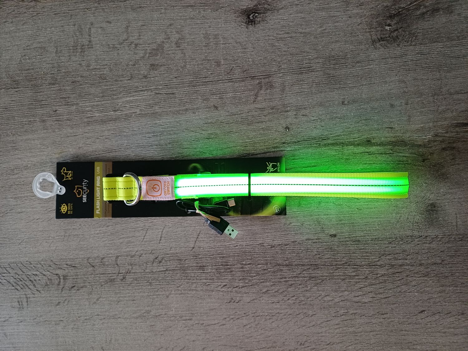 Halsband Nylon Licht USB 50-70/2.5 cm neon geel