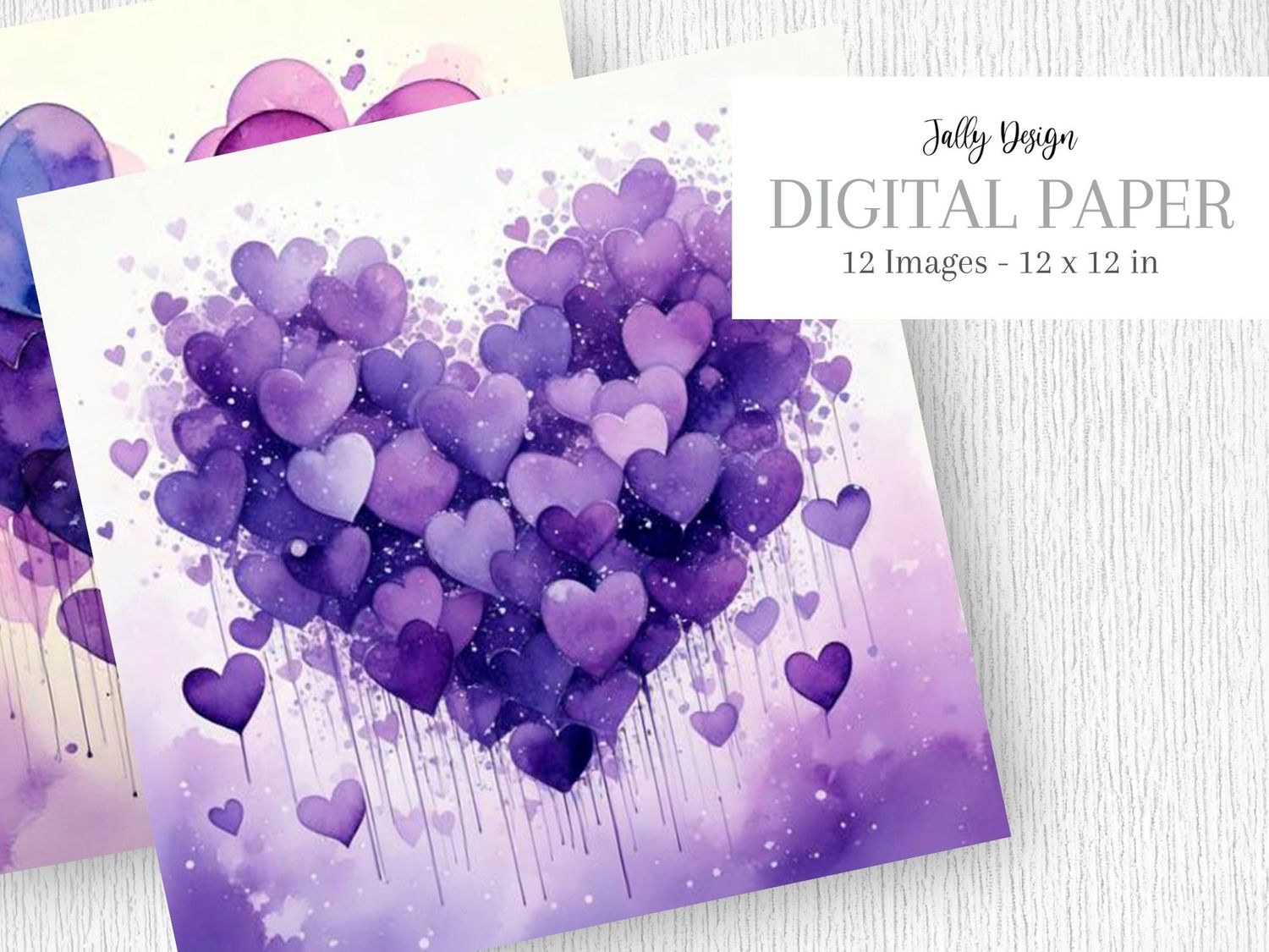 Corazones morados pintados con acuarela