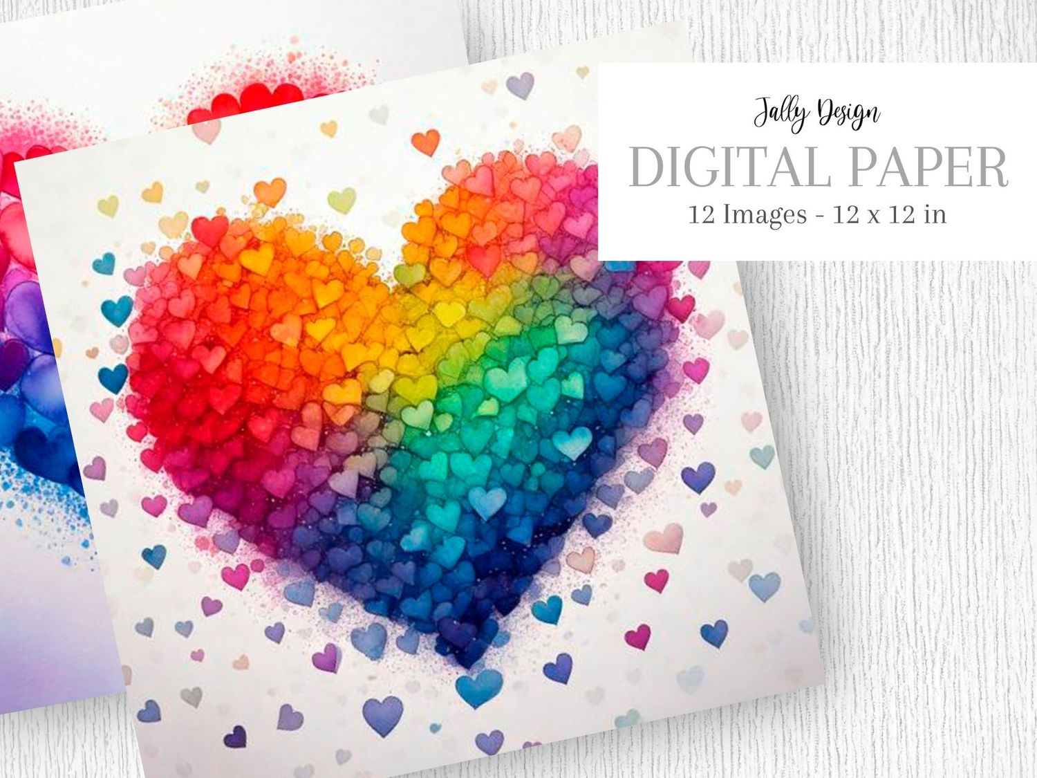 Corazones en colores intensos del arcoíris, pintados con acuarela