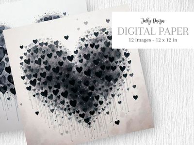Corazones negros pintados con acuarela