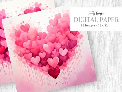 Corazones rosas pintados con acuarela