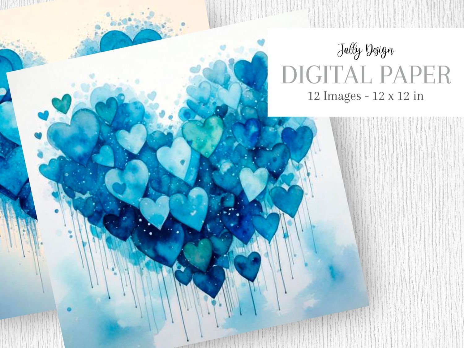 Corazones azules pintados con acuarela