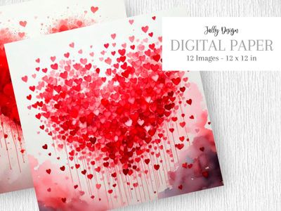 Corazones rojos, pintados con acuarela