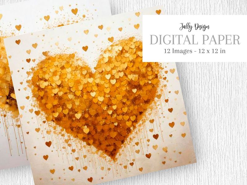 Corazones en gradiente amarillo, pintados con acuarela