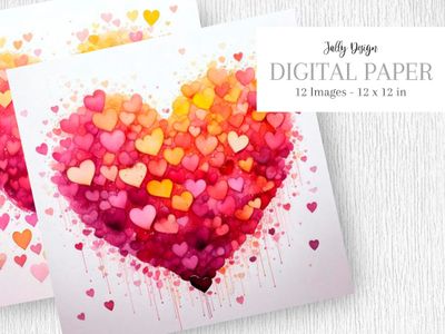 Corazones color de rosa y amarillos, tonos intentos, pintados con acuarela