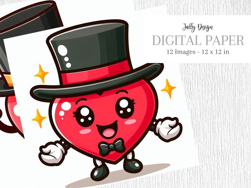 Caricatura de un elegante corazón rojo con sobrero de copa