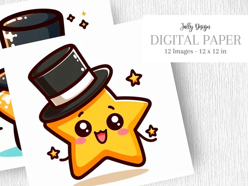 Caricatura de una elegante estrella amarilla con sobrero de copa