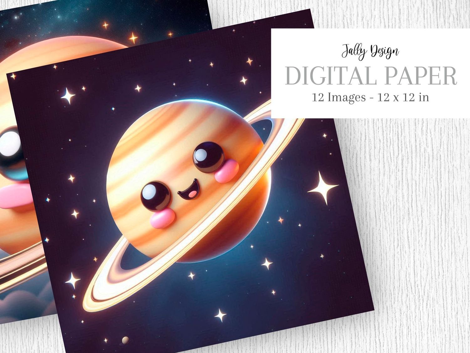 Planeta Saturno volando en el espacio, estilo kawaii