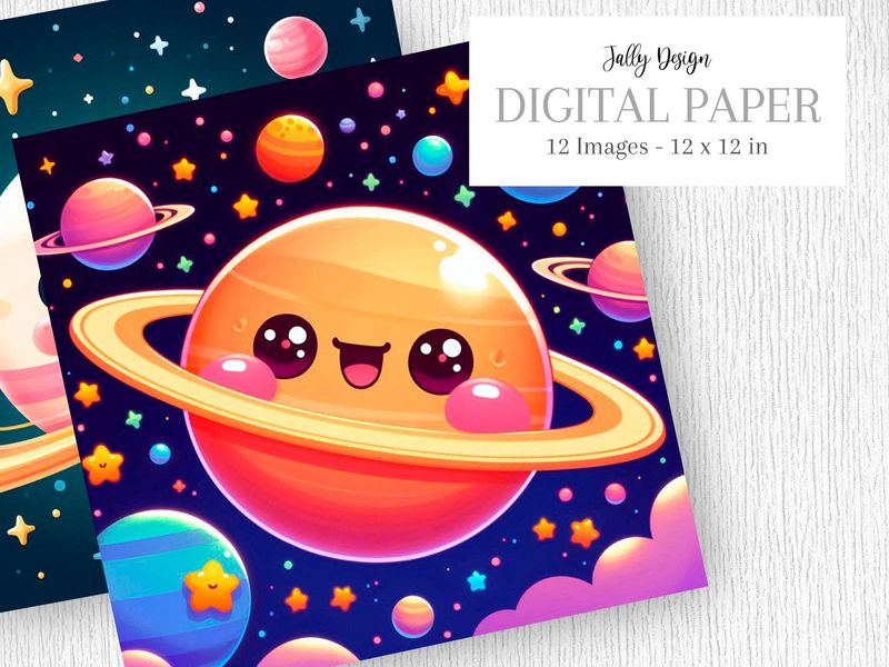 Colorido planeta Saturno en estilo Kawaii