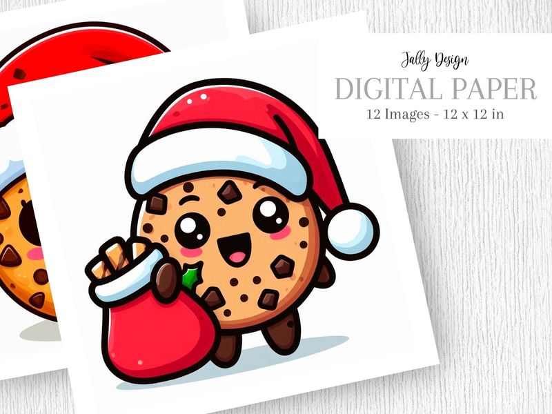Caricatura de una galleta de chispas de chocolate disfrazada de Santa Claus