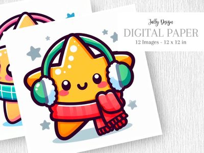 Caricatura de una divertida estrella kawaii vestida para el invierno