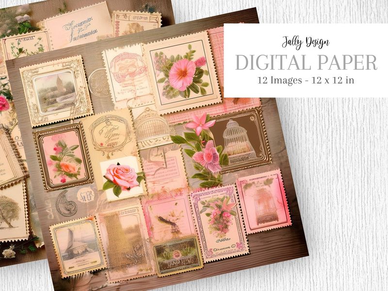 Collage de hermosas estampillas postales estilo Vintage