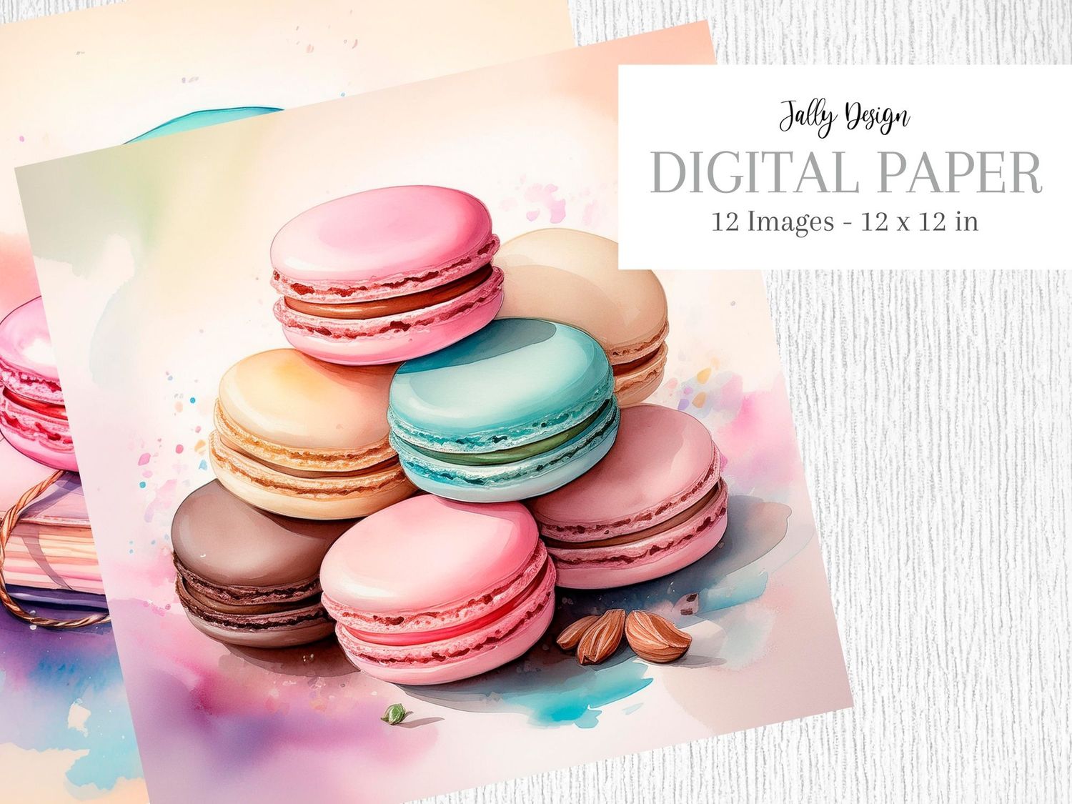 Deliciosos y dulces macarons en tonos pastel y pintados con acuarela