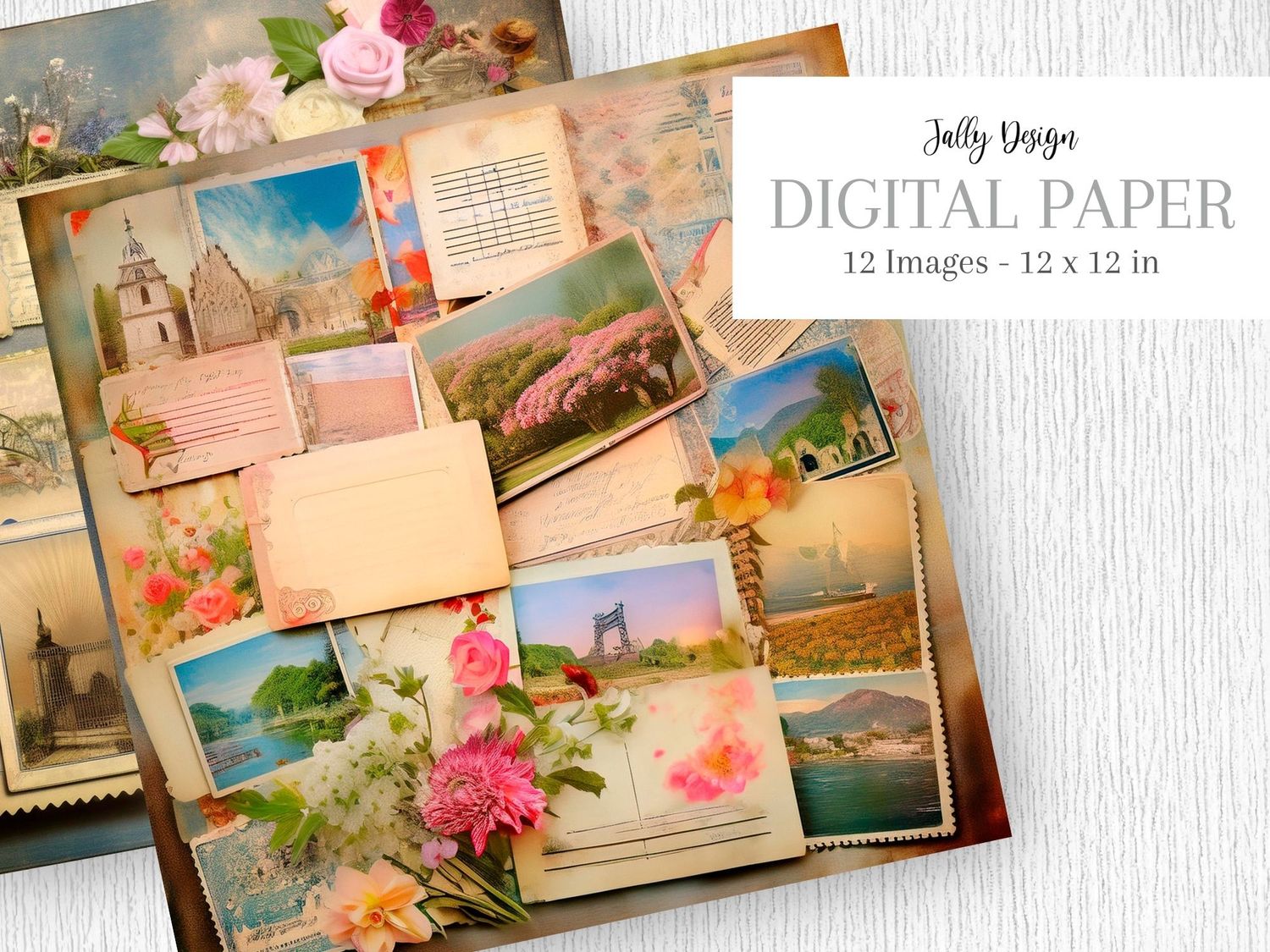Collage de tarjetas postales estilo Vintage - Papel digital