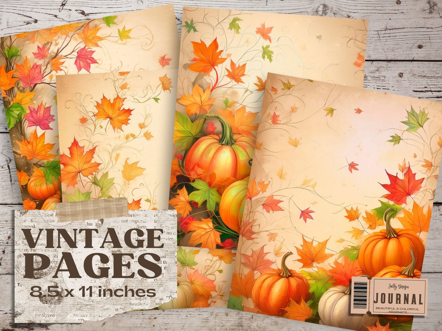 Hermosas páginas con diseños de calabazas para temporada de Otoño para junk journal