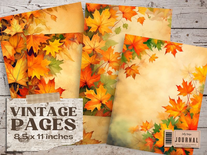 Hermosas páginas con hojas de maple en temporada de Otoño para junk journal
