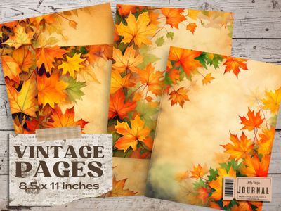 Hermosas páginas con hojas de maple en temporada de Otoño para junk journal