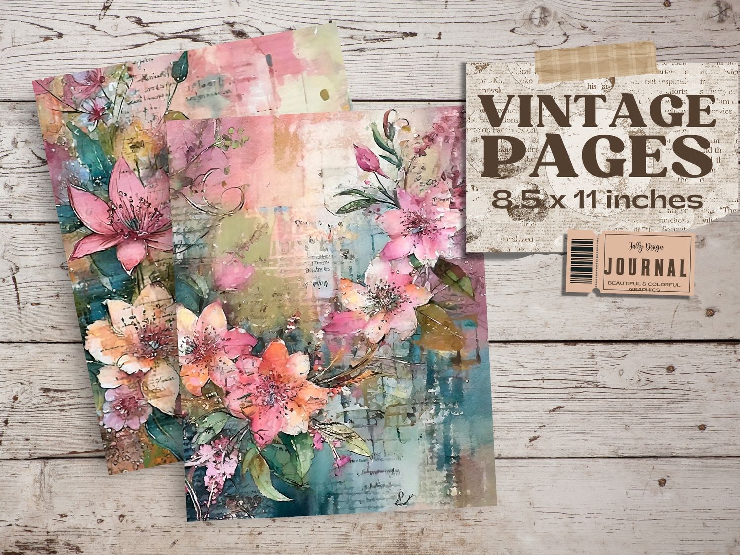 Hermosas páginas con flores Shabby Chic y estilo Vintage para junk journal